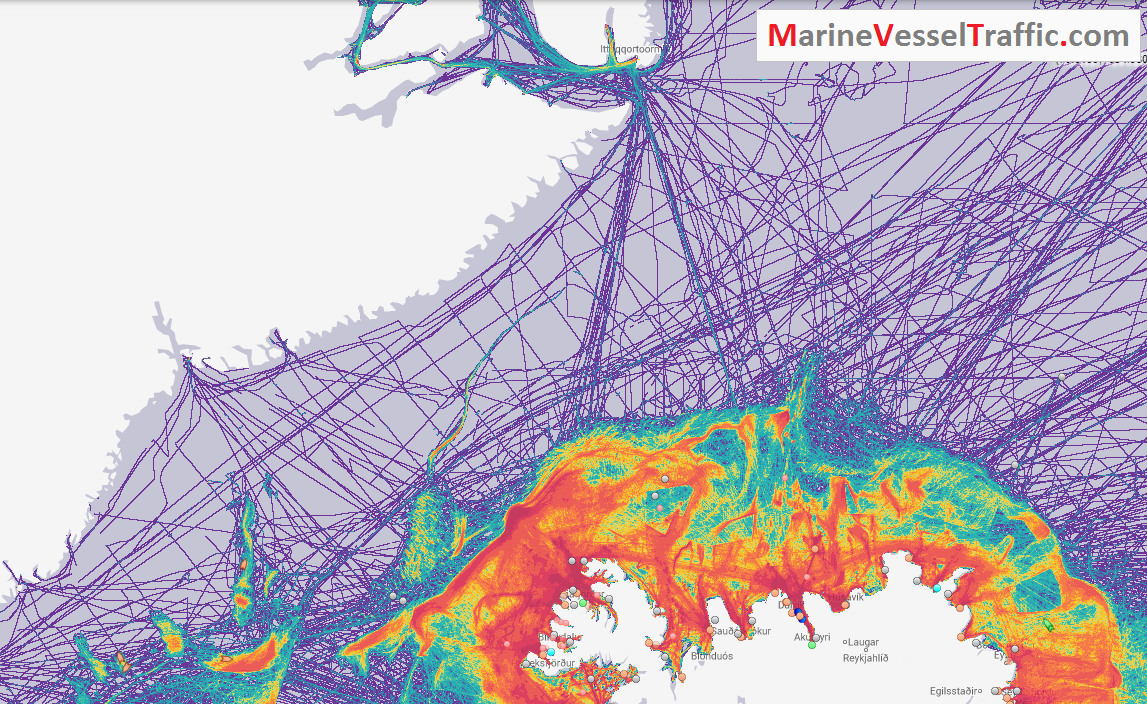 Live Marine Traffic, Density Map and Current Position of ships in DENMARK STRAIT